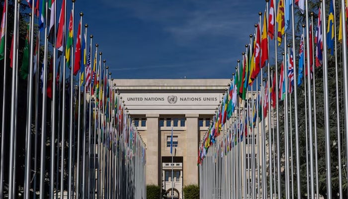 The flag alley at the United Nations European headquarters is seen during the Human Rights Council in Geneva, Switzerland, September 11, 2023. — Reuters