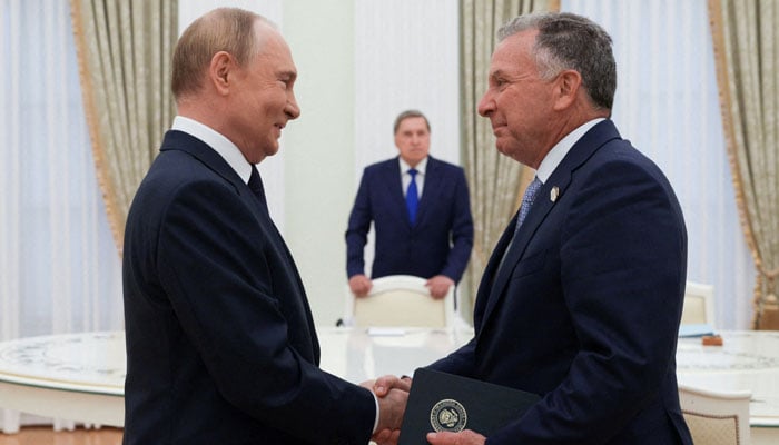 Russian President Vladimir Putin welcomes US President Donald Trumps envoy Steve Witkoff during a meeting in Moscow, Russia, August 6, 2025. — Reuters