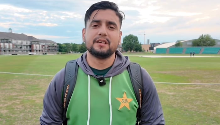 Right-handed batter Haider Ali speaks during an interview at Kent County Cricket Ground. — Screengrab via Facebook/@PakistanCricketBoard/File