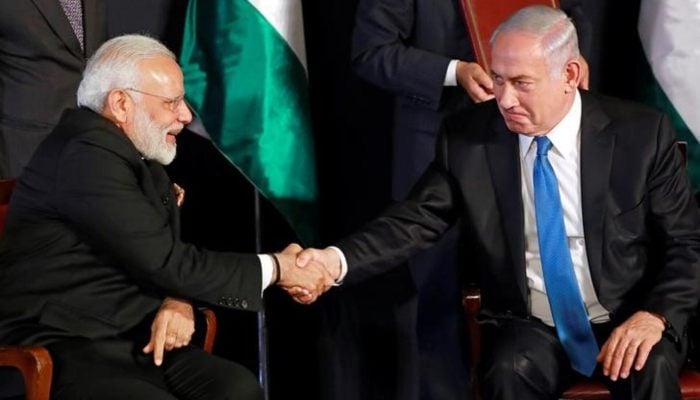 Indian Prime Minister Narendra Modi shakes hands with Israeli Prime Minister Benjamin Netanyahu as they deliver joint statements during an exchange of co-operation agreements ceremony in Jerusalem July 5, 2017. — Reuters