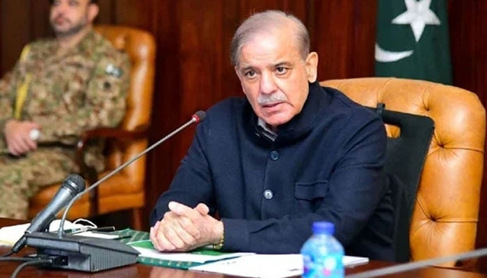 Prime Minister Shehbaz Sharif chairs a meeting in Peshawar on March 6, 2024. — PID