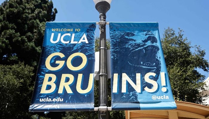 A Go Bruins! sign is posted on the UCLA campus on July 30, 2025 in Los Angeles, California, US. — AFP