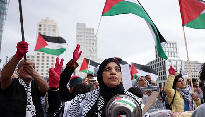 People protest against Israel and in solidarity with Palestinian children in Gaza, at Potsdamer Platz, in Berlin, Germany, August 3, 2025. — Reuters