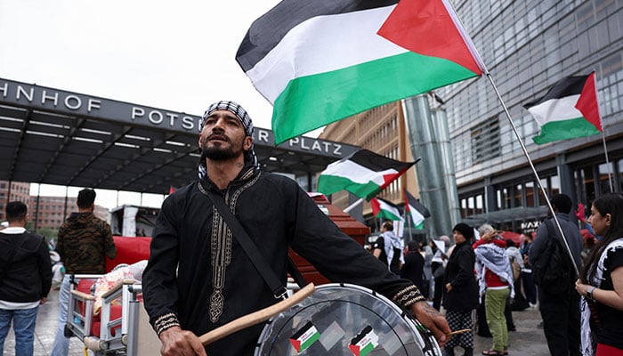People protest against Israel and in solidarity with Palestinian children in Gaza, at Potsdamer Platz, in Berlin, Germany, August 3, 2025. — Reuters