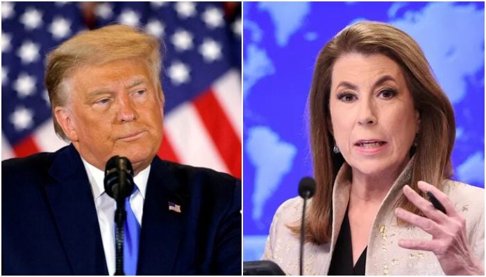 A collage showing US President Donald Trump and State Department spokesperson Tammy Bruce. — Reuters/File