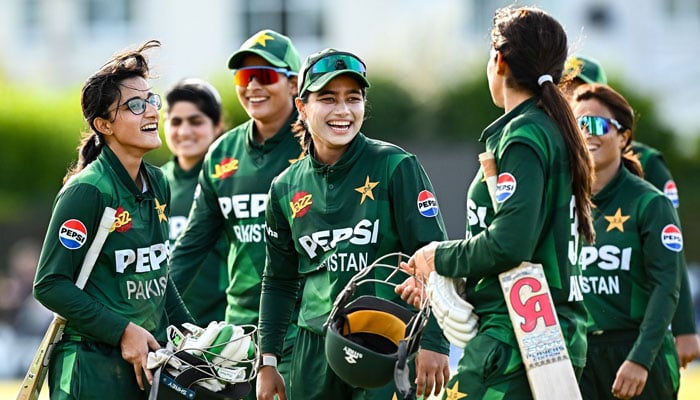 Pakistan women cricket team players celebrate after their win against Ireland on August 10, 2025. — Facebook@PakistanCricketBoard