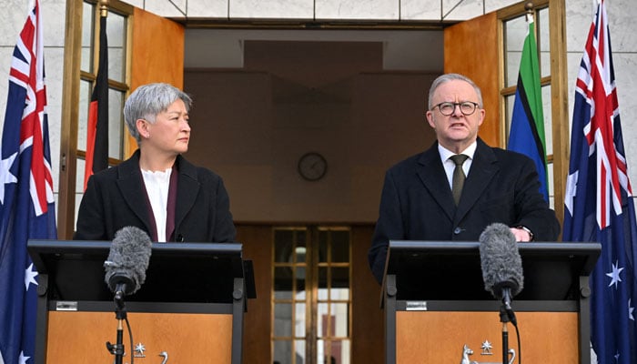 Australian Prime Minister Anthony Albanese speaks next to Minister for Foreign Affairs Penny Wong during a press conference at Parliament House in Canberra, Australia, August 11, 2025. — Reuters