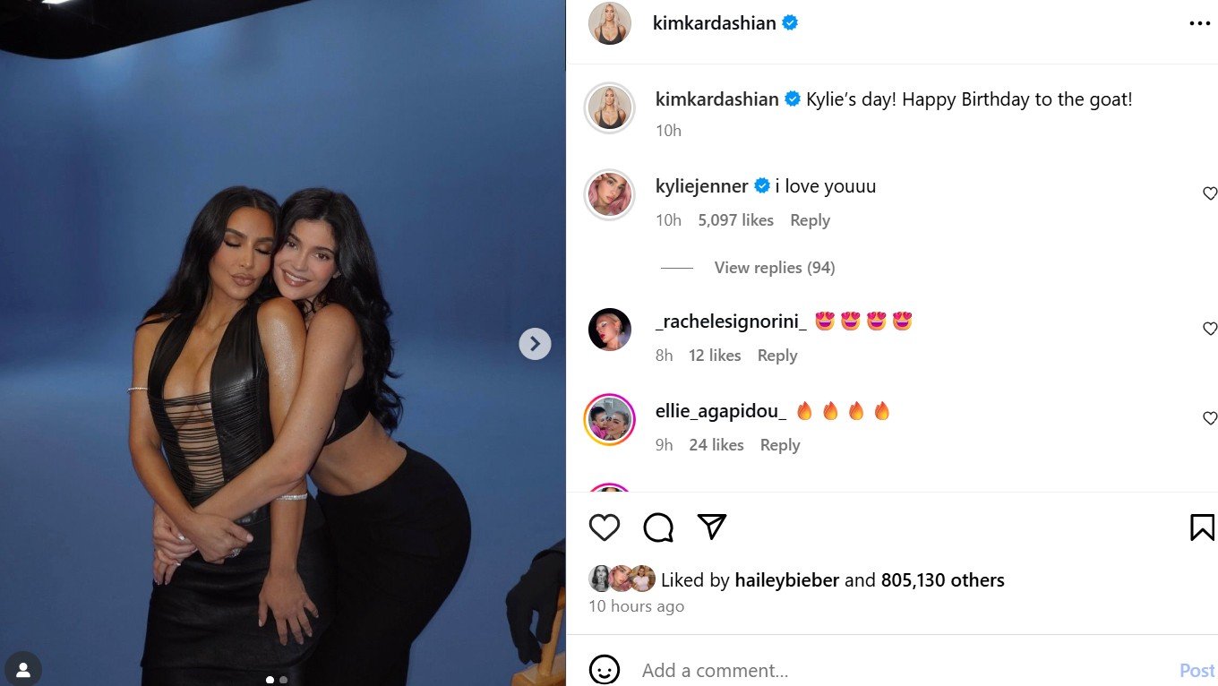 Kylie Jenner gets some love from sister Kim Kardashian