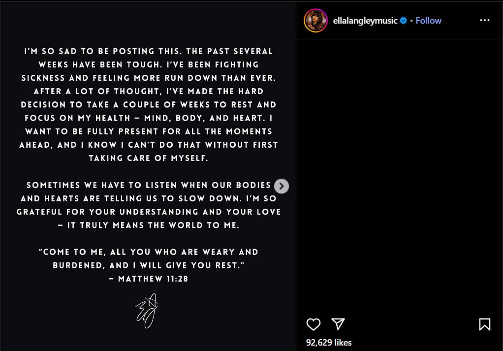 Ella Langley announces sad update about summer tour