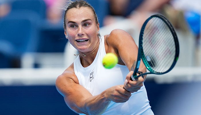 Aryna Sabalenka (BLR) returns a shot against Emma Raducanu (GBR) during the Cincinnati Open at the Lindner Family Tennis Center on August 11, 2025. — Reuters