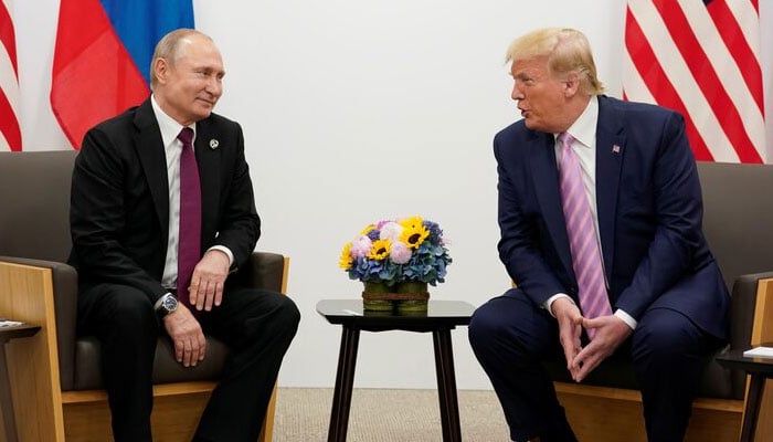 Russias President Vladimir Putin and US President Donald Trump talk during a bilateral meeting at the G20 leaders summit in Osaka, Japan, June 28, 2019. — Reuters