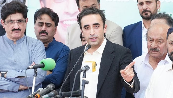 PPP Chairman Bilawal Bhutto-Zardari talks to media in Hyderabad on August 12, 2025. — X/mediacellPPP
