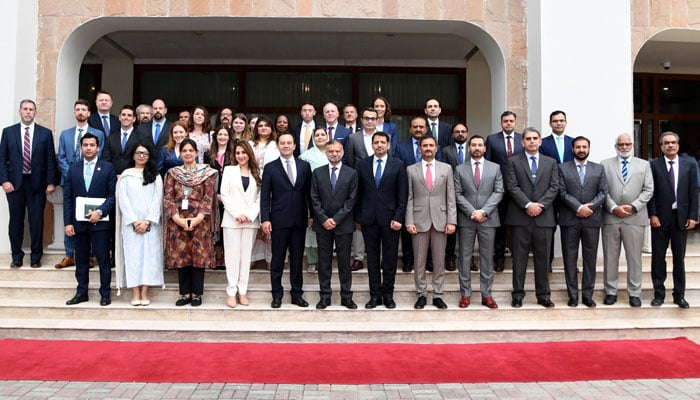 Pakistani and US officials pose for a group photo at the US-Pakistan Counterterrorism Dialogue on August 12, 2025. — X@usembislamabad