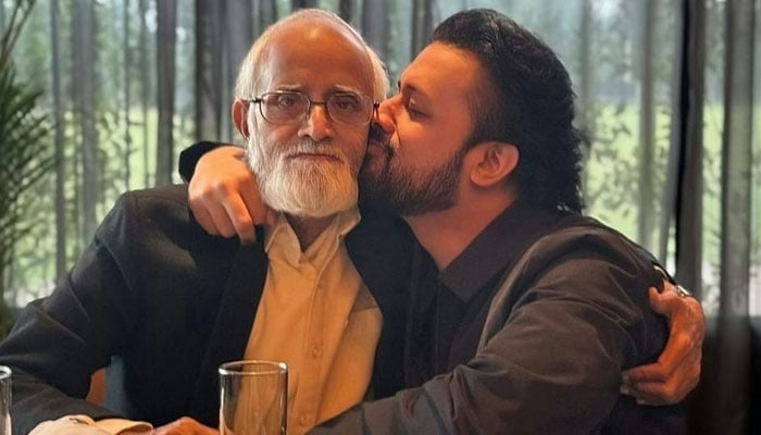 Pakistani singer Atif Aslam (right) and his father Muhammad Aslam. — Instagram/@atifaslam
