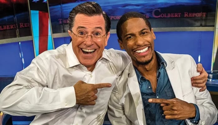 Photo: Jon Batiste reacts to Stephen Colberts exit from The Late Show