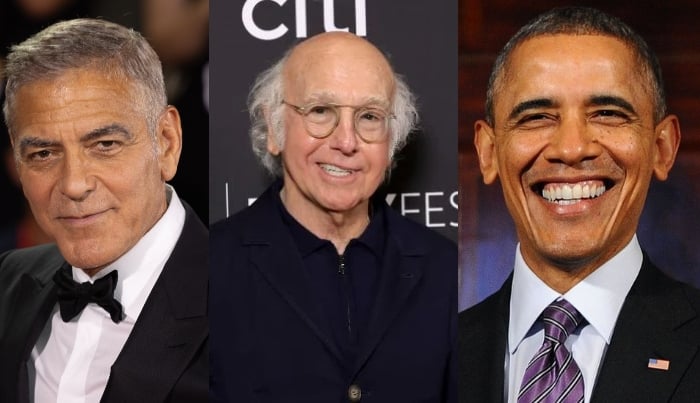 Photo: Barack Obama laughs as George Clooney, Larry David fight for attention: Source