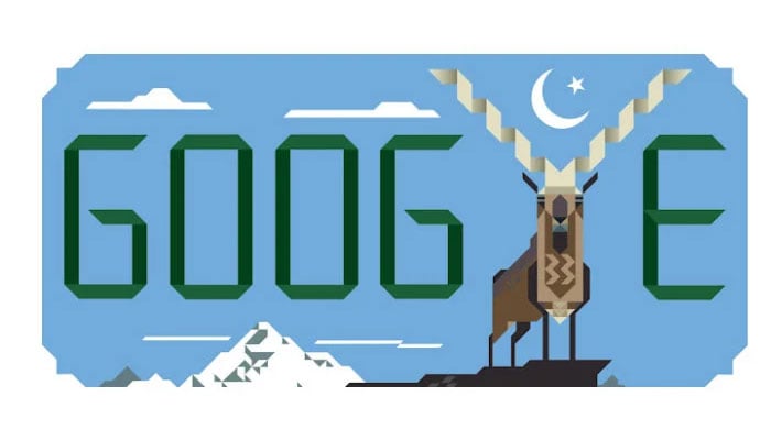 Google shared this doodle of Markhor with the national colours to mark Pakistans Independence Day in 2013. — Google/Screengrab