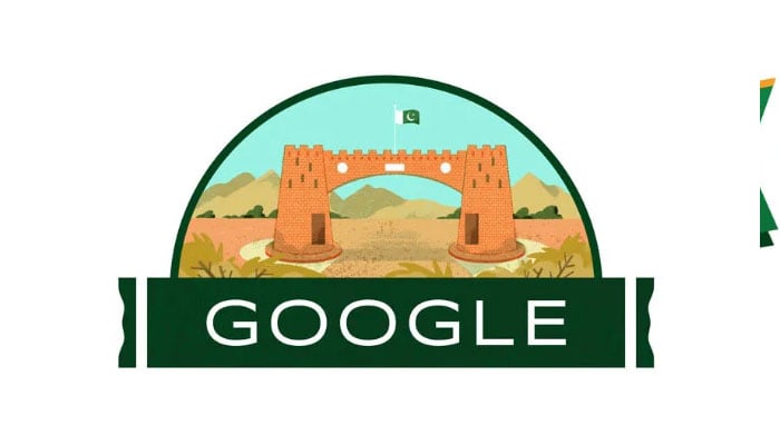 Google shared this doodle of the iconic Bab-e-Khyber to mark Pakistans Independence Day in 2019. — Google/Screengrab