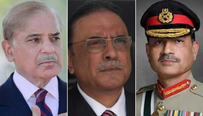 (Left to right): A collage shows Prime Minister Shehbaz Sharif, President Asif Zardari and Field Marshal Asim Munir. — APP/ISPR/File