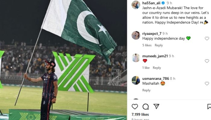 Hassan Ali commemorates 14 August with message to the nation. — Instagram/@ha55an_ali