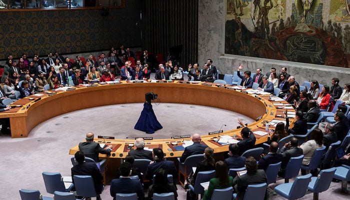 Members of the United Nations Security Council (UNSC) take part in a vote during a meeting at the UN headquarters in New York, US, December 22, 2023. — Reuters