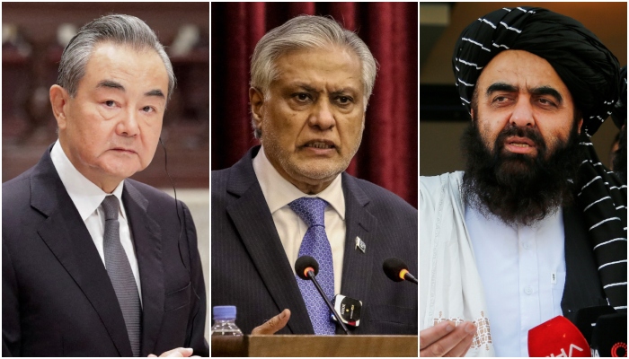Chinese Foreign Minister Wang Yi, Pakistan’s Deputy Prime Minister and Foreign Minister Ishaq Dar, and Afghanistan’s Acting Foreign Minister Amir Khan Muttaqi. — Reuters/AFP/File