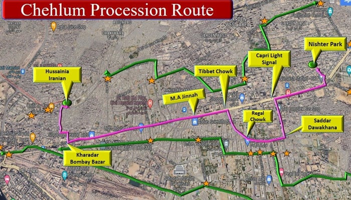 Route map for Chehlum procession in Karachi. — Facebook/ Karachi Traffic Police