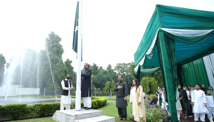 Chargé dAffaires of Pakistan to India, Saad Ahmad Warraich, hoists the national flag at the High Commission for Pakistan in New Delhi on August 14, 2025. — Screengrab/High Commission for Pakistan