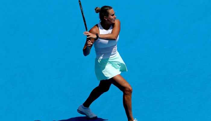 Aryna Sabalenka returns a shot to Elena Rybakina of Kazakhstan during the Cincinnati Open at Lindner Family Tennis Center on August 14, 2025 in Mason, Ohio. — AFP