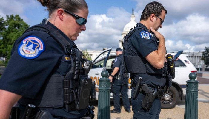 US Capitol Police patrol near the US Capitol in Washington, DC, on August 8, 2025. — AFP