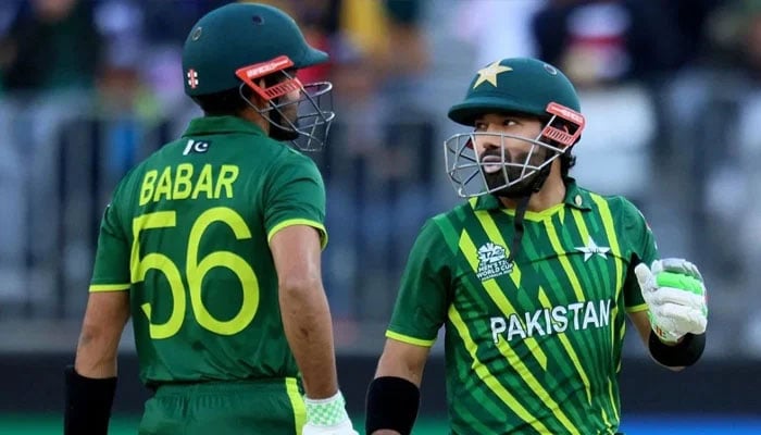 Pakistan cricket teams player Babar Azam (L) and Mohammad Rizwan share a moment. — ICC/File