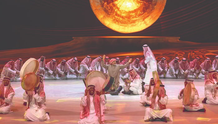 Saudi artists perform on stage during lavish show, Terhal. — Saudi Press Agency
