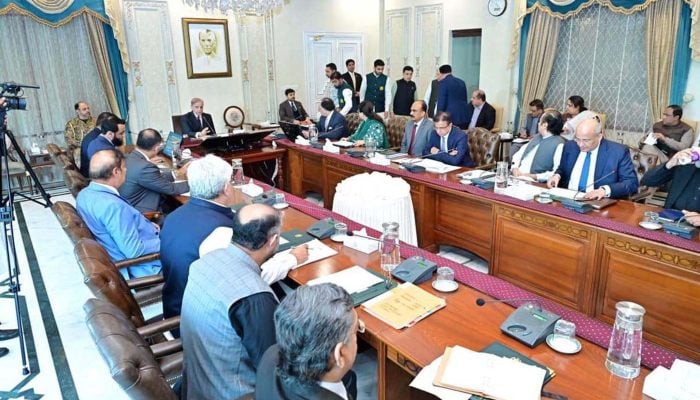 Prime Minister Muhammad Shehbaz Sharif chairs a review meeting on Cashless economy, Islamabad, August 17, 2025. — APP