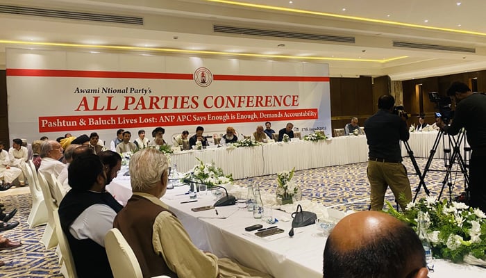 Participants of the Awami National Partys APC on August 17, 2025. — X@IhsanTipu