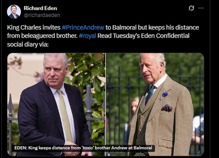 King Charles invites Prince Andrew to Balmoral after Buckingham Palace announcement
