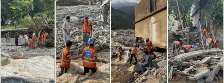 Villagers, including women and children, led to safety. — Al Khidmat Foundation