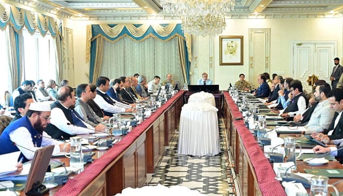 Prime Minister Shehbaz Sharif  chairs federal cabinet in Islamabad on August 22, 2025. — PID