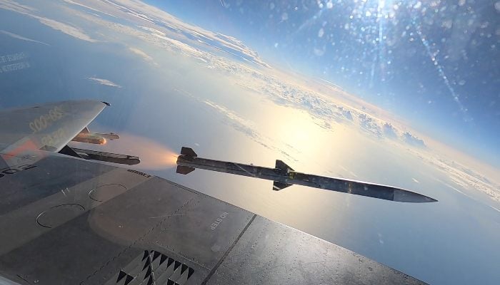 F-15EX Eagle II aircraft fired AIM-120 air-to-air missiles, in this image dated January 6, 2023. — X/@usairforce