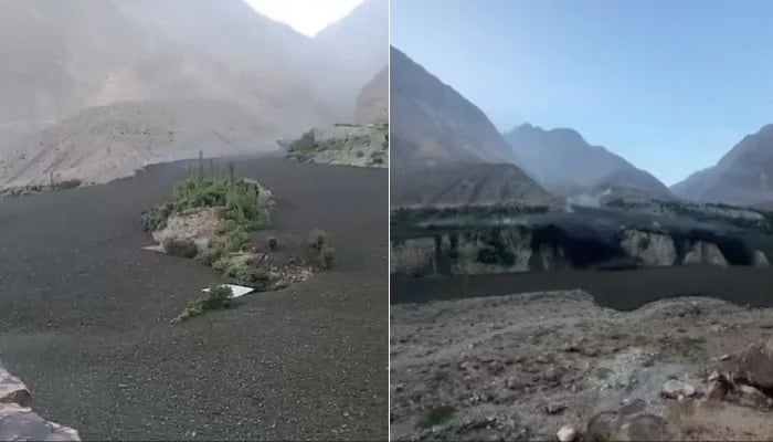 A collage shows scenes of glacial lake outburst in Gilgit Baltistan’s (GB) Ghizer district on August 22, 2025. — X@GBTourism_/Instagram