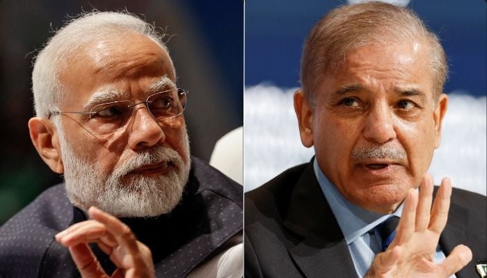 A collage of images showing Prime Minister Shehbaz Sharif (right) and Indias Prime Minister Narendra Modi. — Reuters