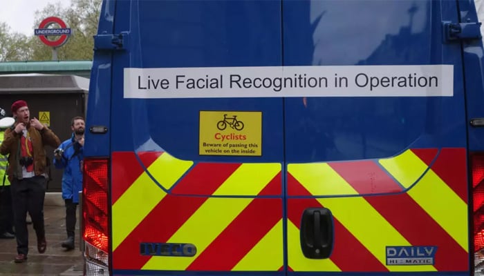 A van being used by the metropolitan police as part of their live facial recognition operation is pictured ahead of the 2023 coronation of King Charles III. — AFP