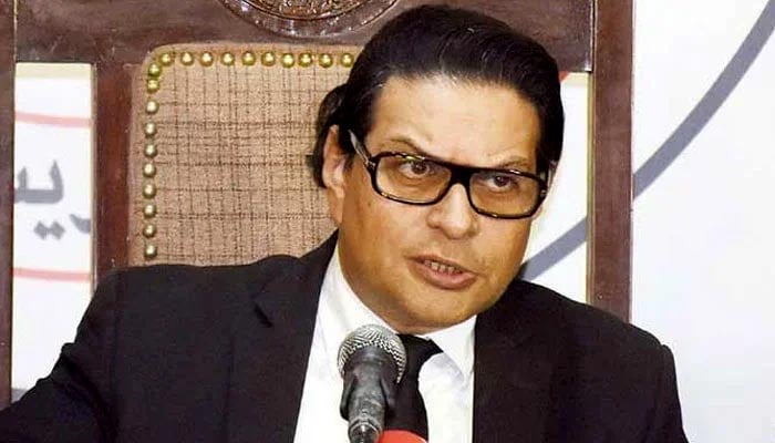 PTI general secretary Salman Akram Raja addresses a press conference in Lahore on October 31, 2024. — Screengrab via YouTube@GeoNews