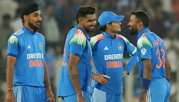 Indian players Arshdeep Singh, Harshit Rana, Shubman Gill, and Hardik Pandya pictured during the third ODI against England in Ahmedabad on February 12, 2025. — BCCI
