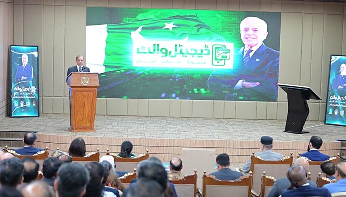 PM Shehbaz Sharif addresses the launching ceremony of Digital Wallets by BISP in Islamabad, August 25, 2025. — PID