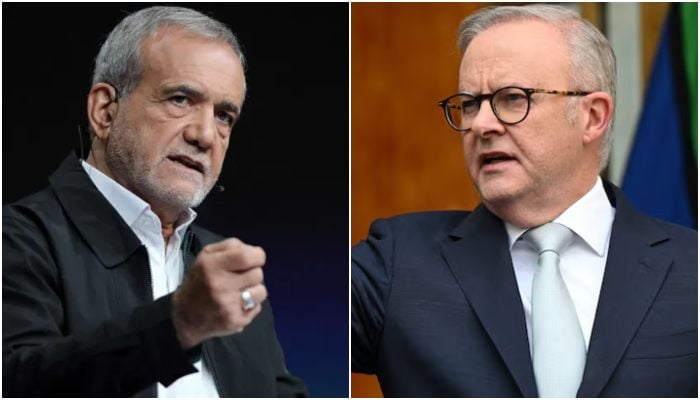 A collage showing Iranian President Masoud Pezeshkian (left) and Australian PM Anthony Albanese. — Reuters/File