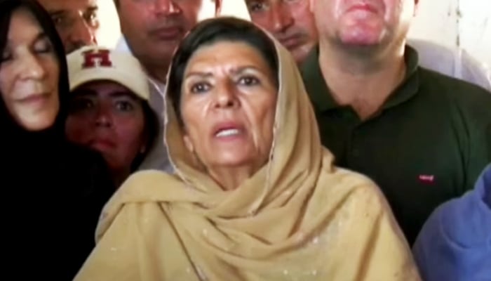 Pakistan Tehreek-e-Insaf (PTI) founder Imran Khans sister, Aleema Khan, speaks to journalists outside Adiala jail, Rawalpindi, August 26, 2025. — Screengrab via YouTube/Geo News