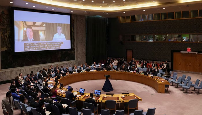The UN Security Council holds a meeting on Artificial intelligence at UN headquarters in New York City, US, July 18, 2023. — Reuters