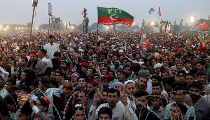 PTI supporters attend a rally in Swabi on Nov 9, 2024. — Reuters/File