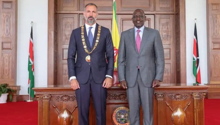 Prince Rahim Aga Khan V poses for a photo with Kenyan President William Ruto on August 26 2025. — AKDN website