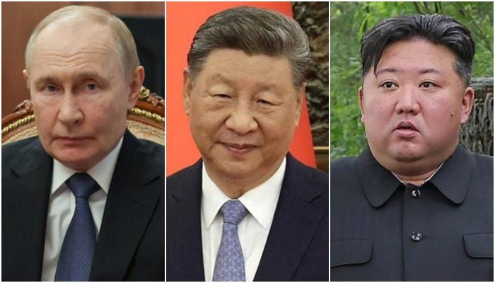 Photo collage shows Russian President Vladimir Putin, Chinese President Xi Jinping and North Korean leader Kim Jong Un. — Reuters
